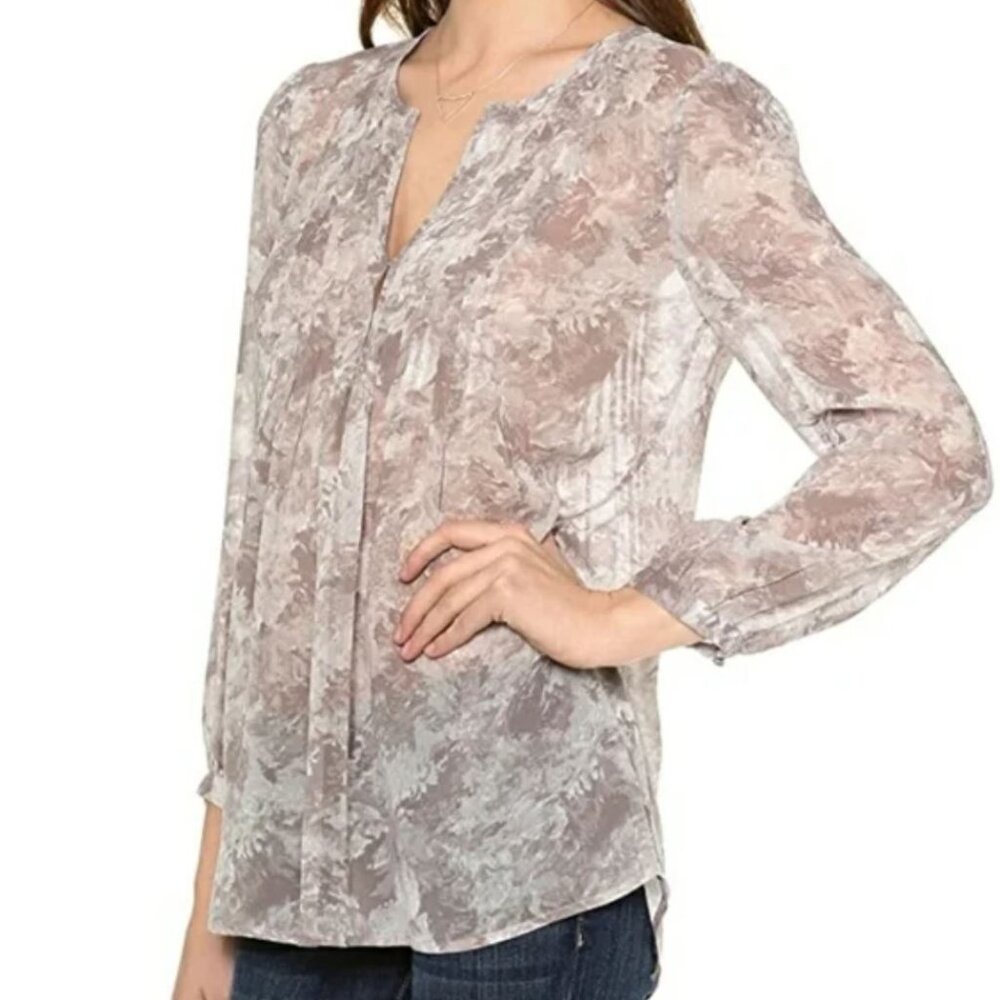 Joie | Carim 100% Silk Long Sleeve Sheer Blouse in Gray | Size Small